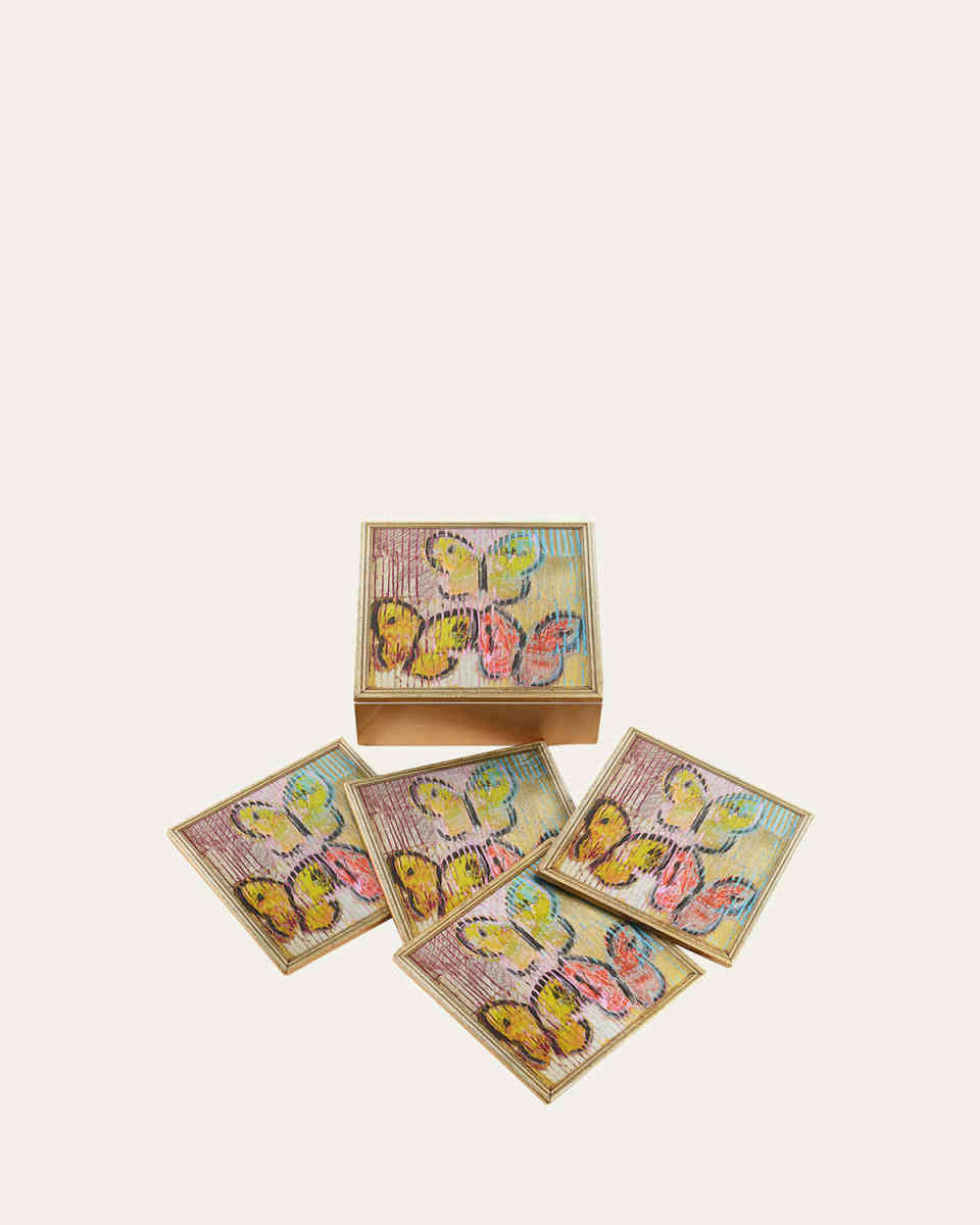 Lakeside Butterflies Gold Leaf Coaster Box, Set of 4